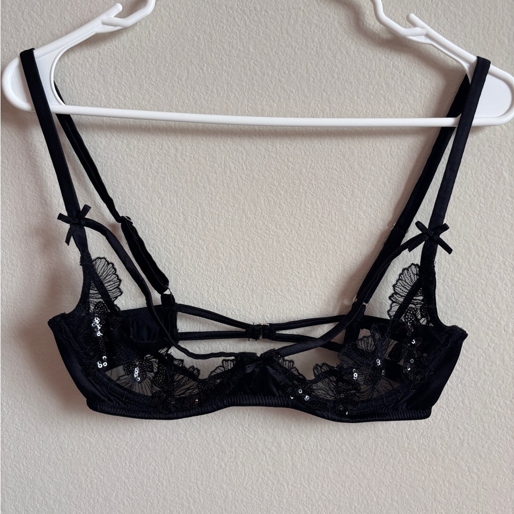 Fleur Du Mal matching sequin set (34C bra, size 2 ouvert panties)